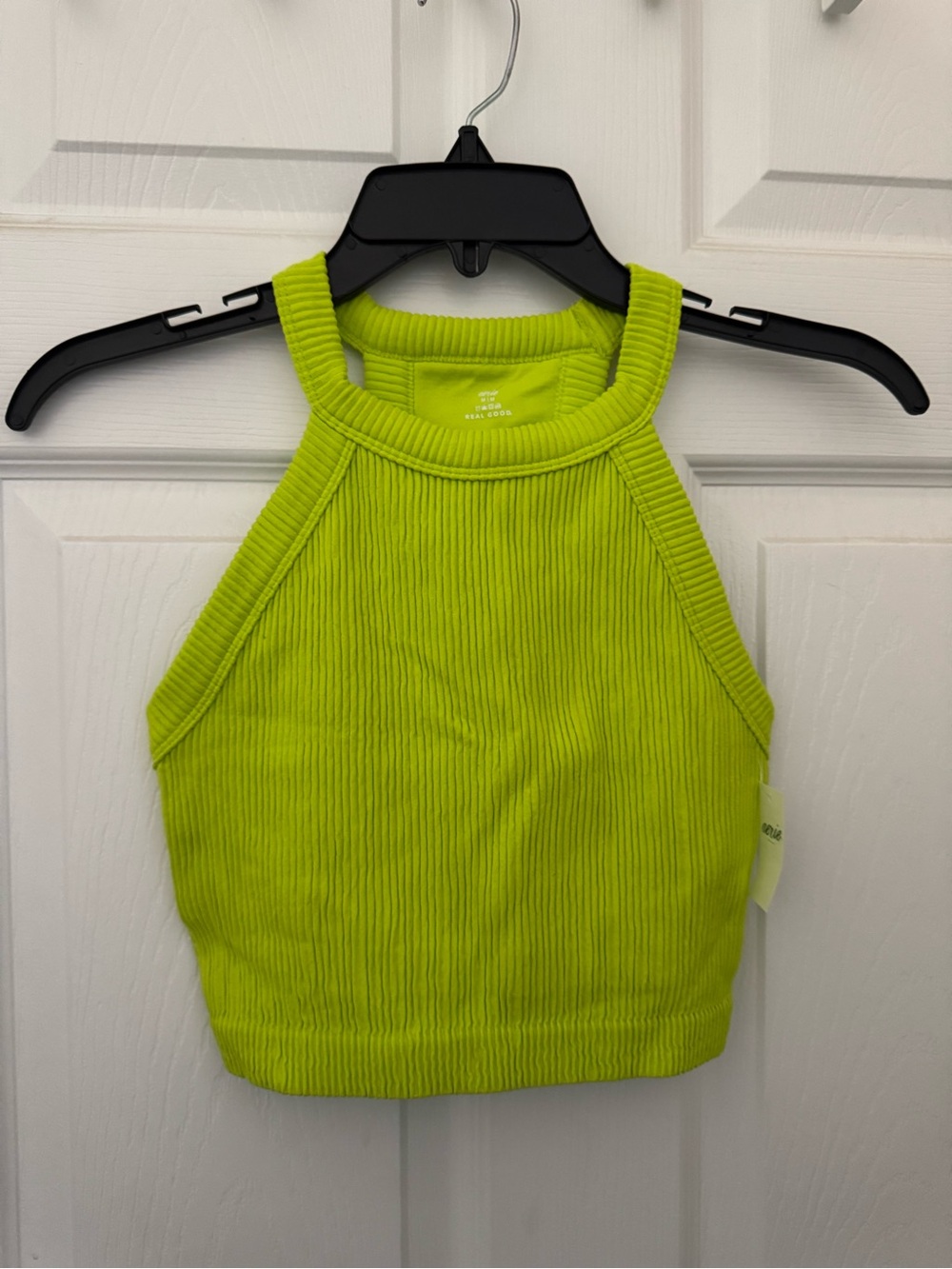 Aerie Ribbed Halter Crop Bra Top - Neon Lime